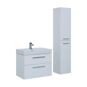 Тумба 750+Ручки 320 Хром+Раковина+Пенал+Ручки 192 Хром Белый гл Nova AQUANET